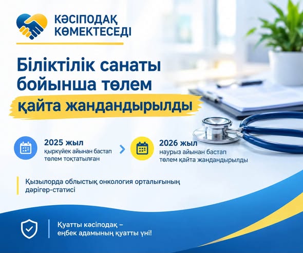 Кәсіподақ қолдауымен біліктілік санаты бойынша төлем қайта жандандырылды